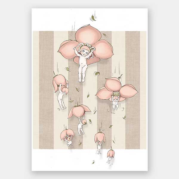 Floating Flower Babies Neutral Unframed Art Print