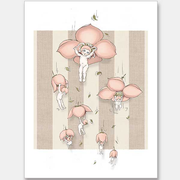 Floating Flower Babies Neutral Unframed Art Print