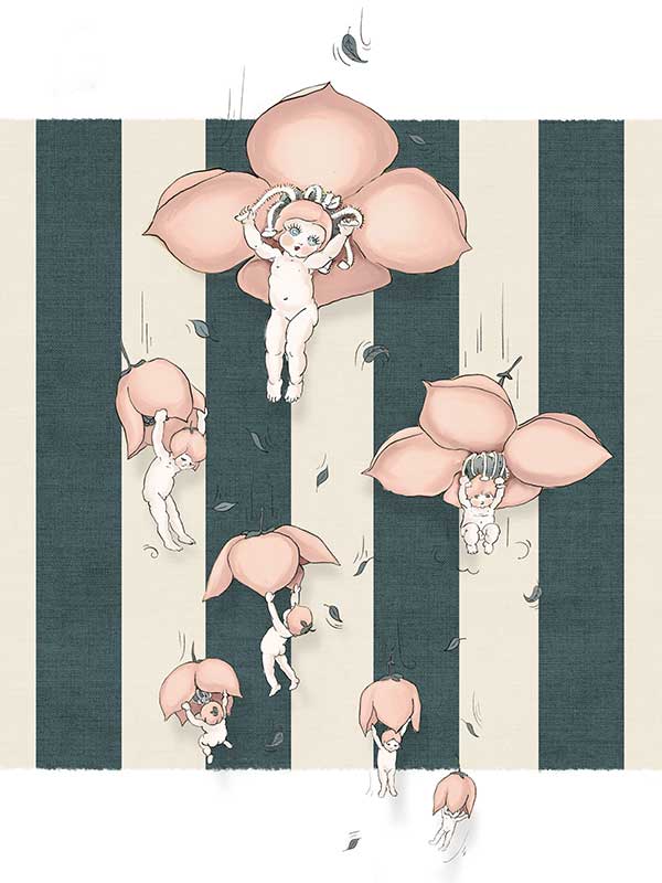 Floating Flower Babies Blue Canvas Art Print