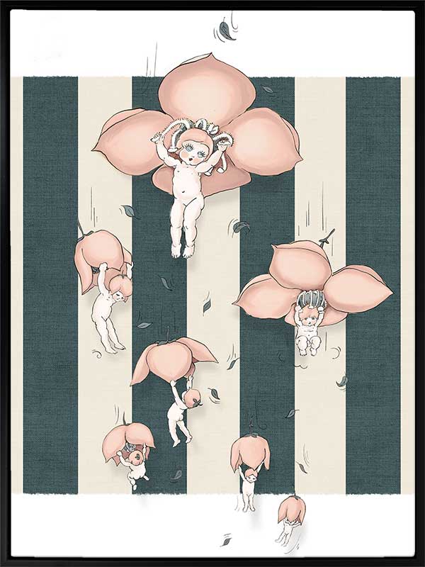 Floating Flower Babies Blue Canvas Art Print