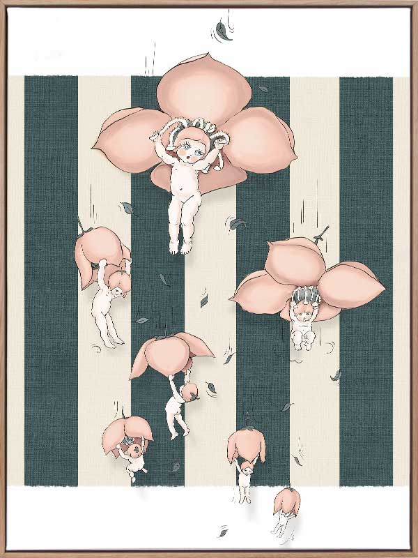 Floating Flower Babies Blue Canvas Art Print