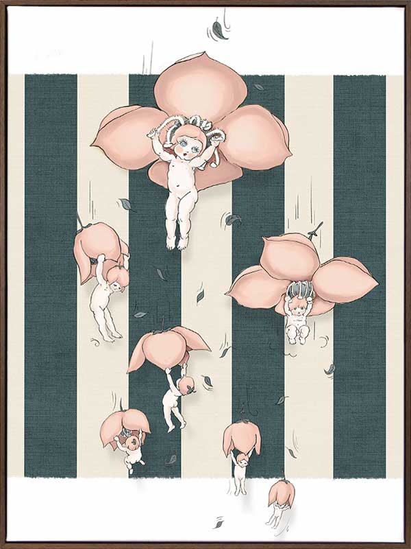 Floating Flower Babies Blue Canvas Art Print