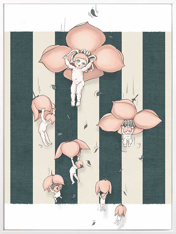 Floating Flower Babies Blue Canvas Art Print