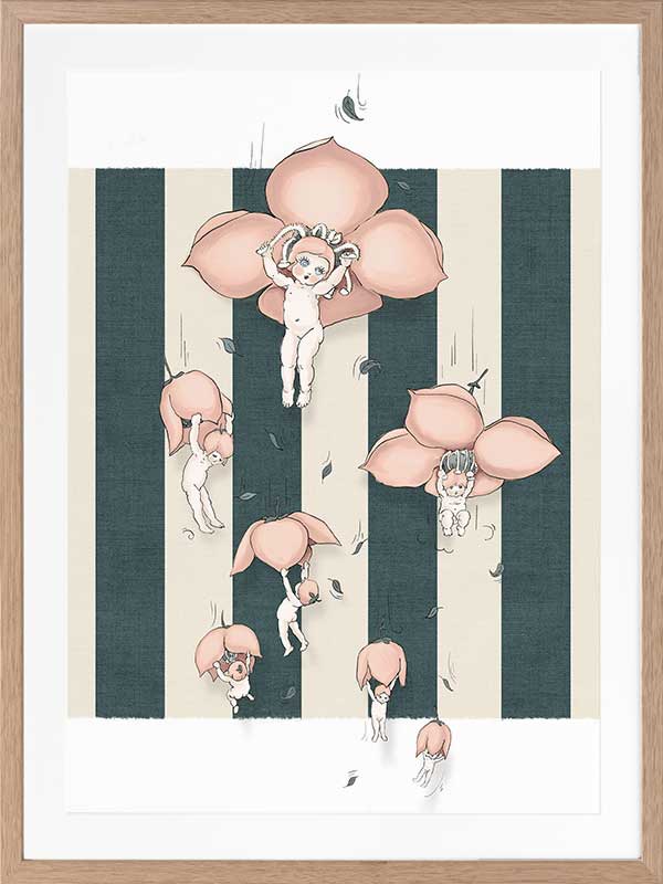 Floating Flower Babies Blue Framed Art Print