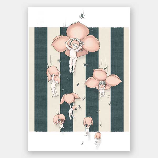 Floating Flower Babies Blue Unframed Art Print