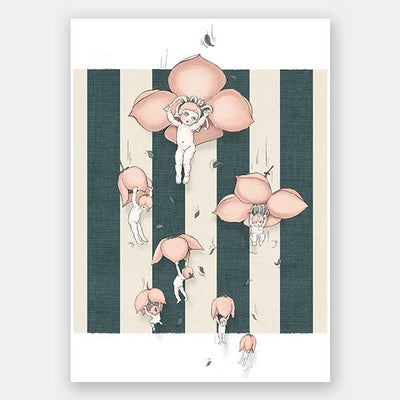 Floating Flower Babies Blue Unframed Art Print