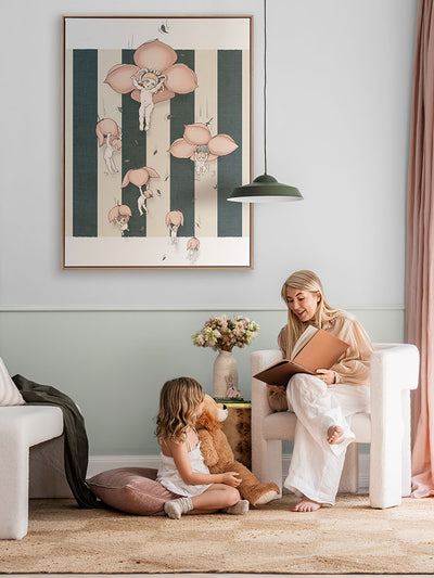 Floating Flower Babies Blue Canvas Art Print | Lifestyle