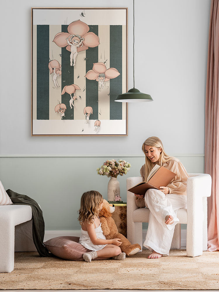 Floating Flower Babies Blue Canvas Art Print | Lifestyle