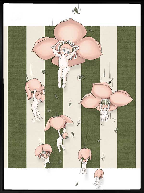 Floating Flower Babies Green Canvas Art Print