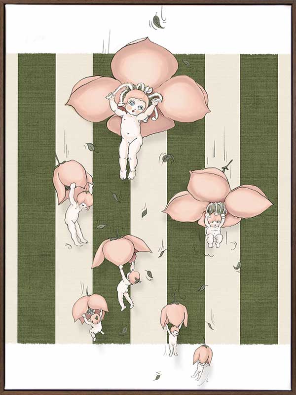 Floating Flower Babies Green Canvas Art Print