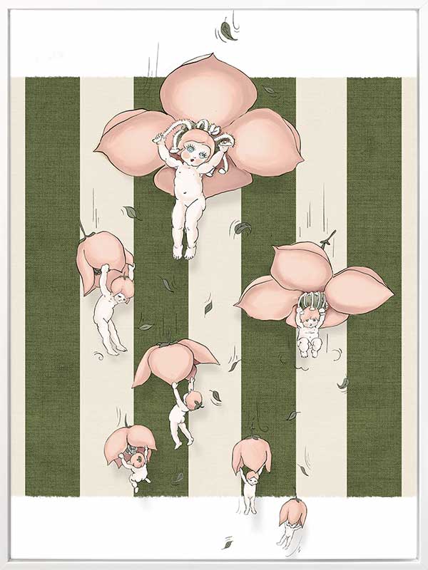 Floating Flower Babies Green Canvas Art Print