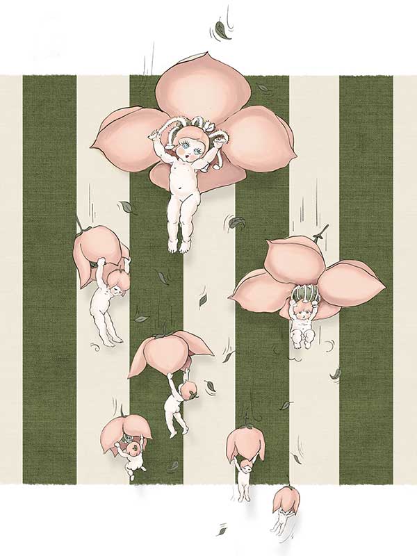 Floating Flower Babies Green Canvas Art Print