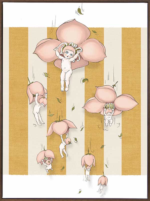 Floating Flower Babies Mustard Canvas Art Print