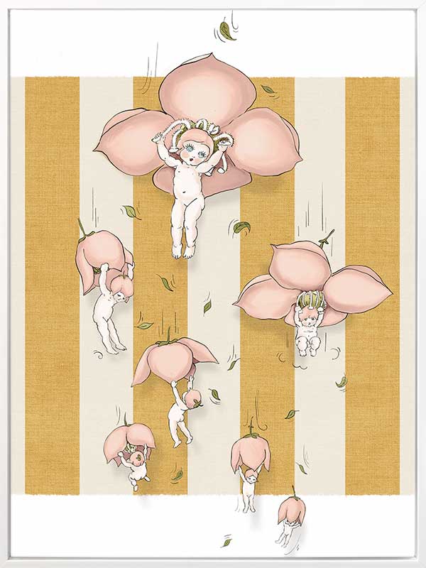 Floating Flower Babies Mustard Canvas Art Print
