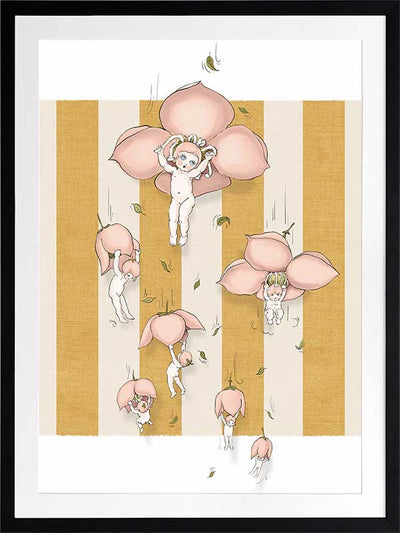 Floating Flower Babies Mustard Framed Art Print