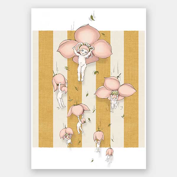 Floating Flower Babies Mustard Unframed Art Print