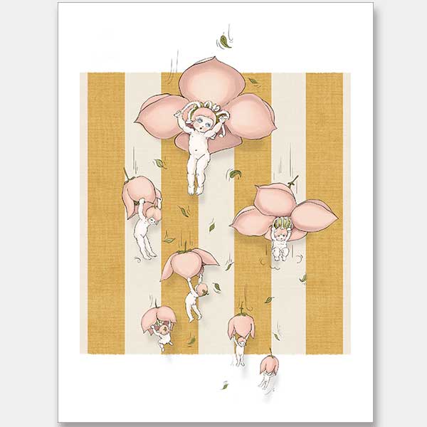 Floating Flower Babies Mustard Unframed Art Print