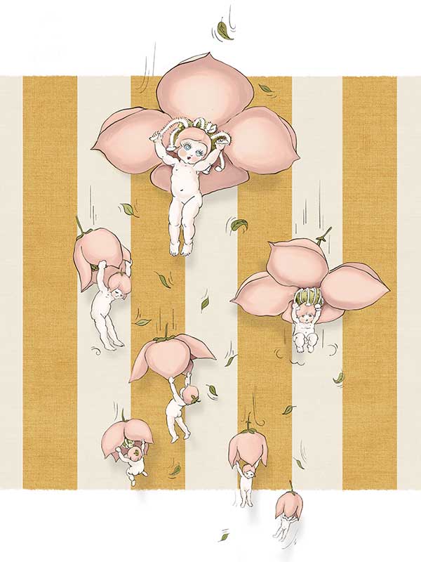 Floating Flower Babies Mustard Canvas Art Print