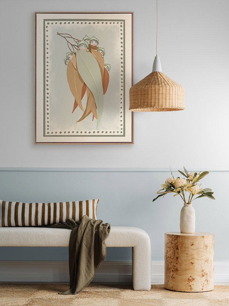 Snugglepot, Cuddlepie & Friends Light Blue Canvas Art Print | Lifestyle