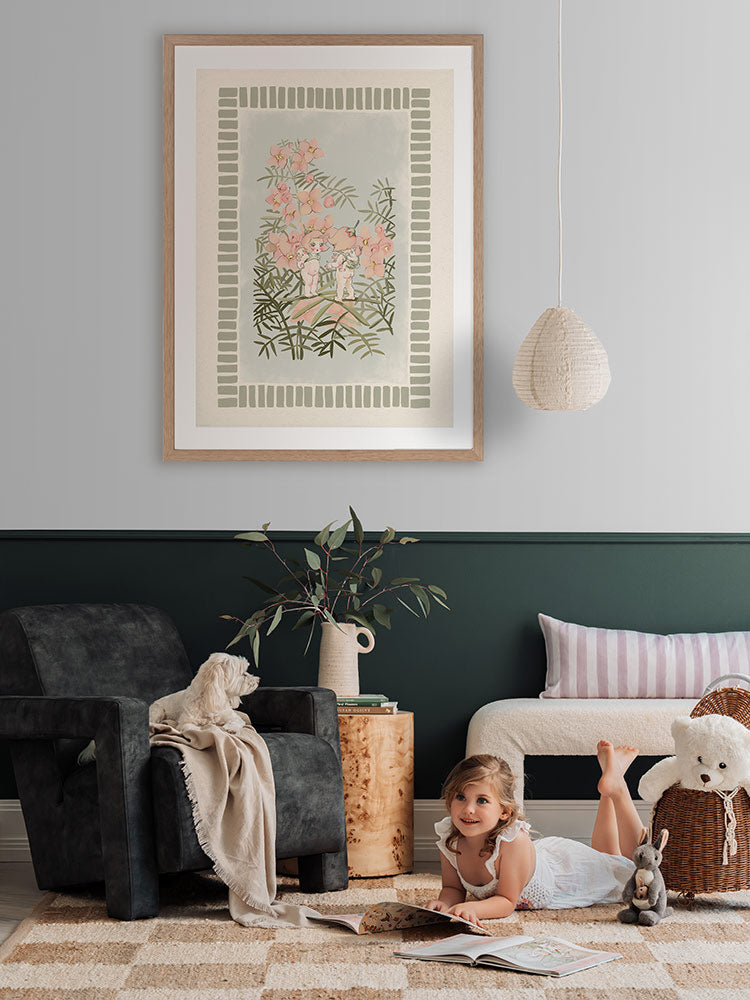 Boronia Babies’ Secret Garden Light Green Framed Art Print | Lifestyle