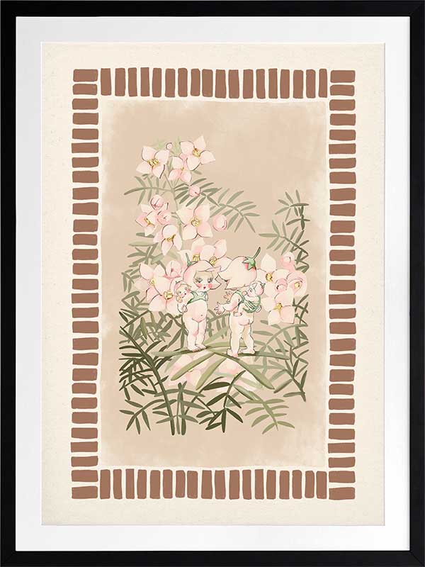 Boronia Babies’ Secret Garden Brown Framed Art Print