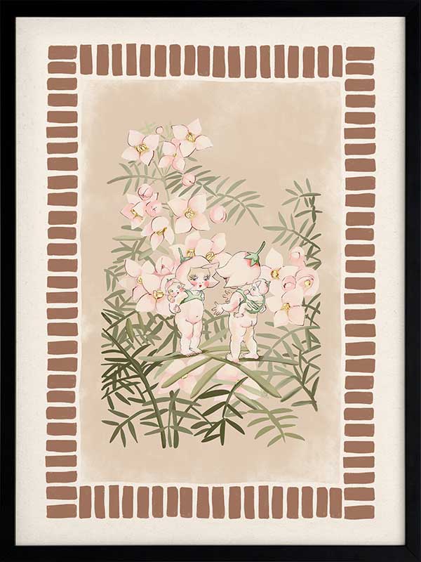 Boronia Babies’ Secret Garden Brown Framed Art Print
