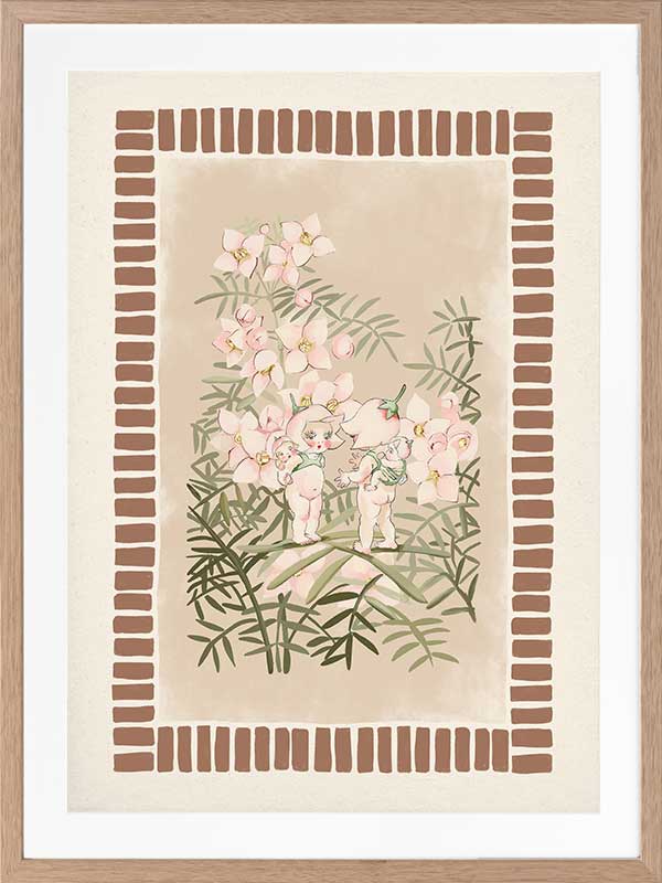 Boronia Babies’ Secret Garden Brown Framed Art Print