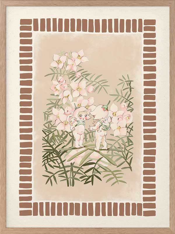 Boronia Babies’ Secret Garden Brown Framed Art Print