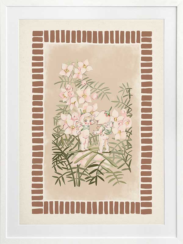 Boronia Babies’ Secret Garden Brown Framed Art Print