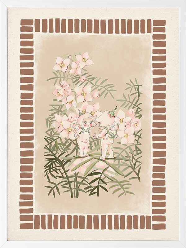 Boronia Babies’ Secret Garden Brown Framed Art Print