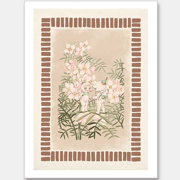 Boronia Babies’ Secret Garden Brown Unframed Art Print
