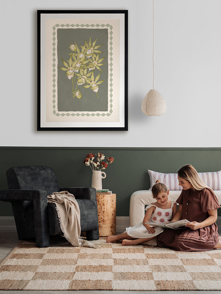 Nestled Among the Flannel Flower Babies Green Framed Art Print | Lifestyle