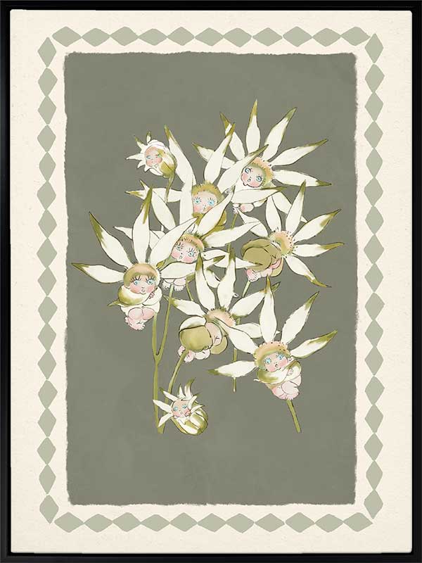 Nestled Among the Flannel Flower Babies Green Canvas Art Print