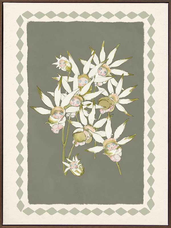 Nestled Among the Flannel Flower Babies Green Canvas Art Print