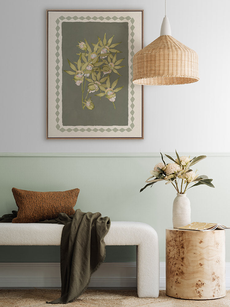 Nestled Among the Flannel Flower Babies Green Canvas Art Print | Lifestyle