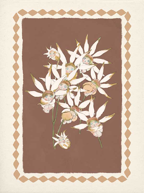 Nestled Among the Flannel Flower Babies Terracotta Canvas Art Print