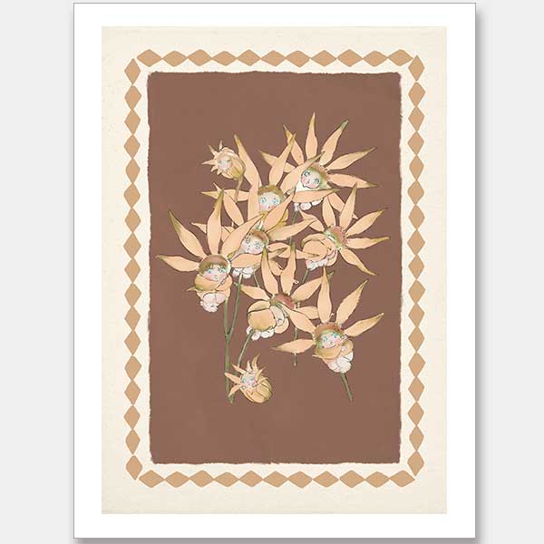 Nestled Among the Flannel Flower Babies Terracotta Unframed Art Print