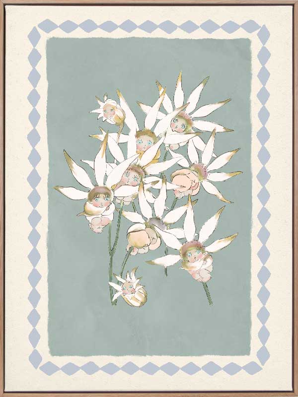 Nestled Among the Flannel Flower Babies Light Blue Canvas Art Print