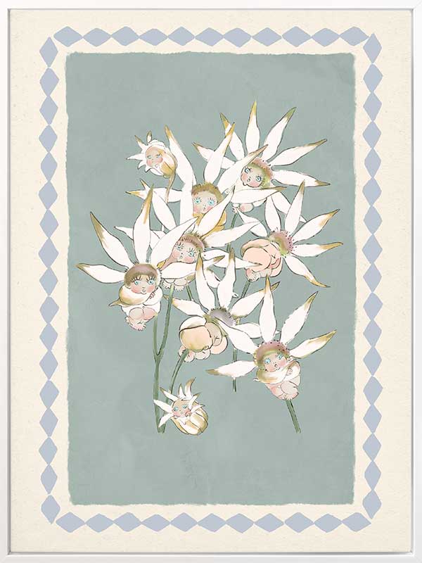 Nestled Among the Flannel Flower Babies Light Blue Canvas Art Print