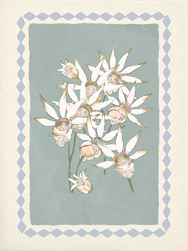 Nestled Among the Flannel Flower Babies Light Blue Canvas Art Print