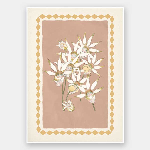 Nestled Among the Flannel Flower Babies Blush Unframed Art Print