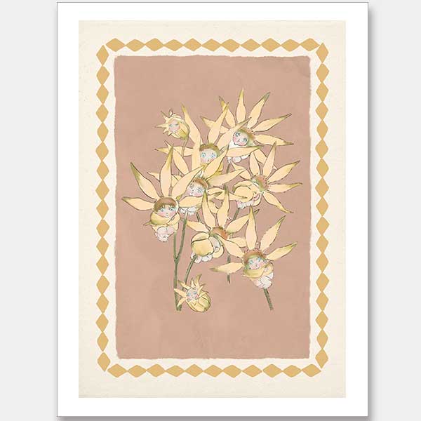 Nestled Among the Flannel Flower Babies Blush Unframed Art Print