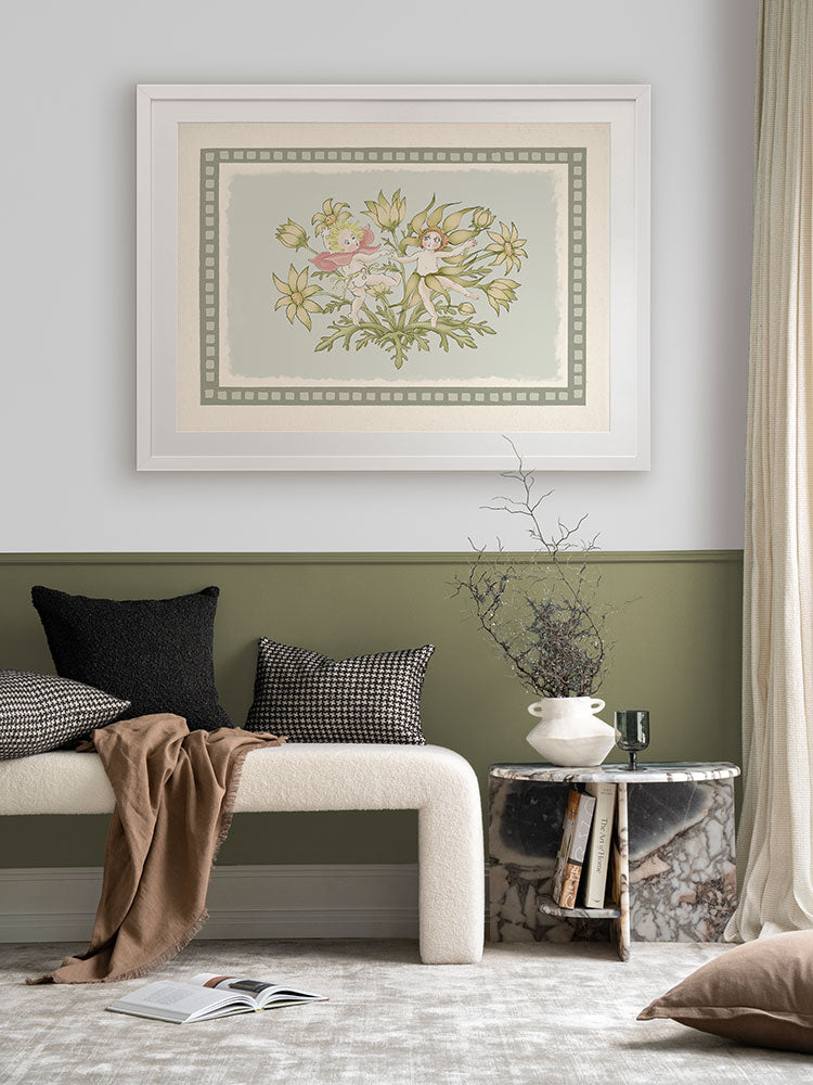 Dancing in the Springtime Light Green Framed Art Print | Lifestyle