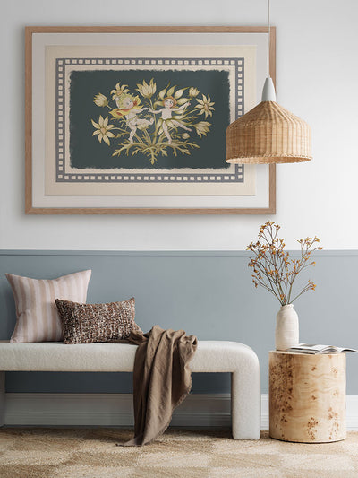 Dancing in the Springtime Dark Green Framed Art Print | Lifestyle