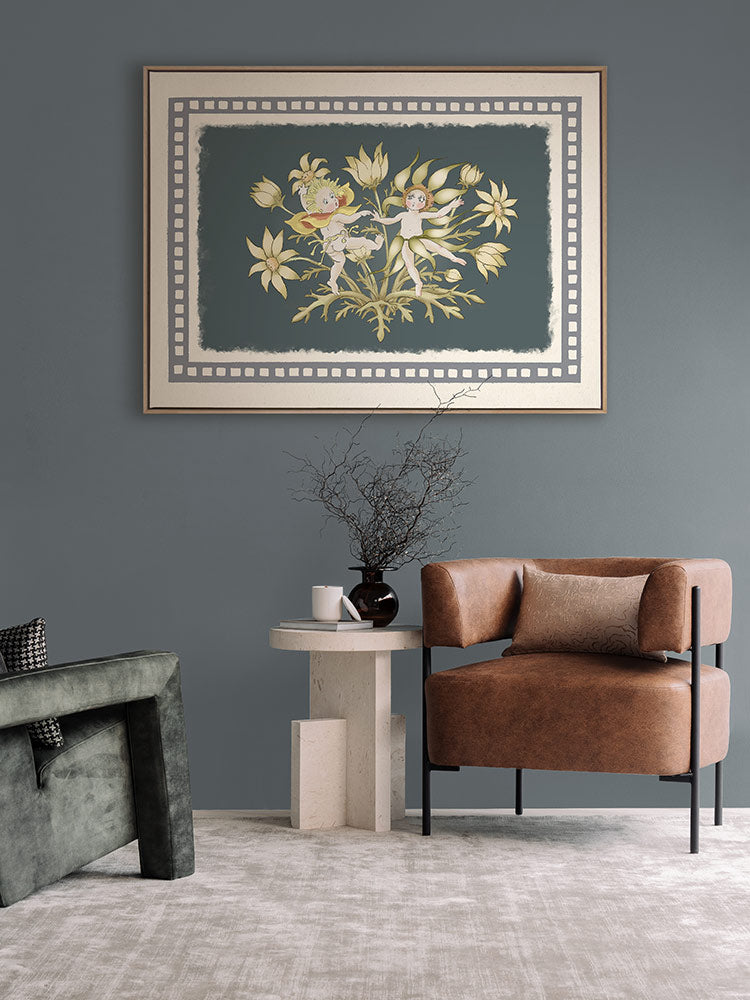 Dancing in the Springtime Dark Green Canvas Art Print | Lifestyle