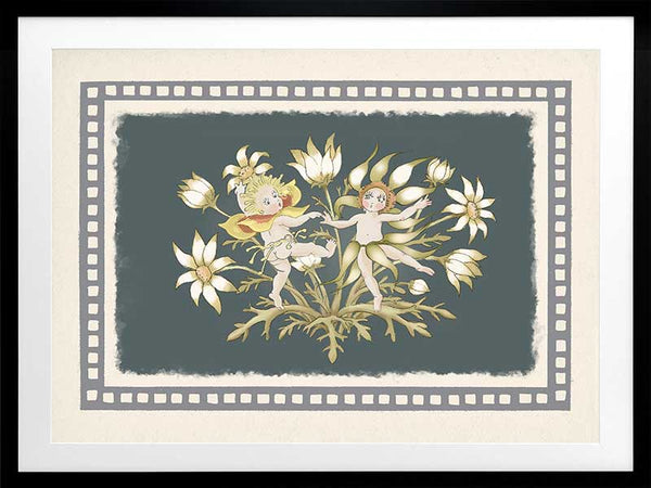 Dancing in the Springtime Dark Green Framed Art Print