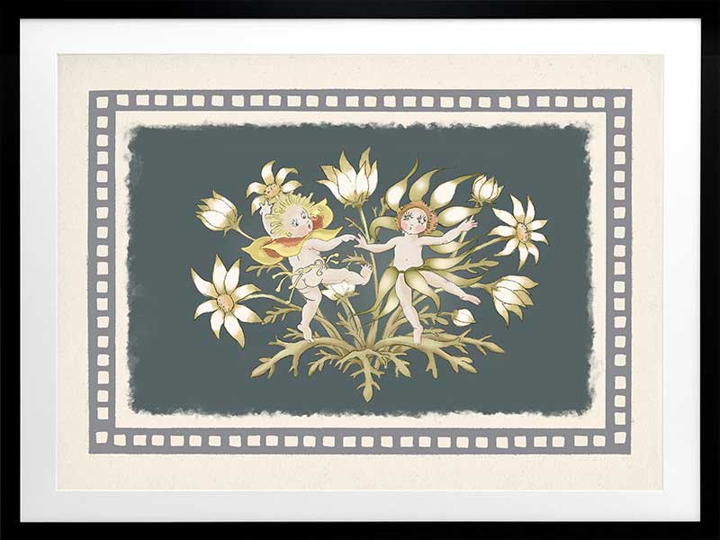 Dancing in the Springtime Dark Green Framed Art Print