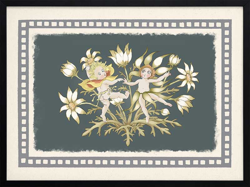 Dancing in the Springtime Dark Green Framed Art Print