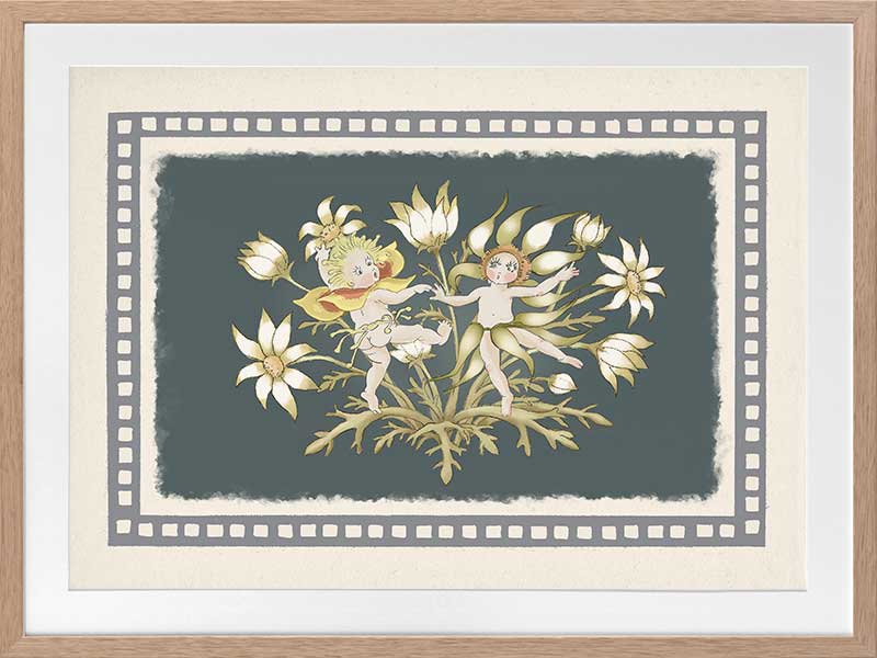 Dancing in the Springtime Dark Green Framed Art Print