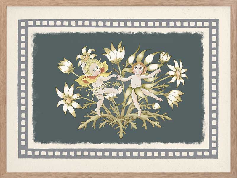 Dancing in the Springtime Dark Green Framed Art Print